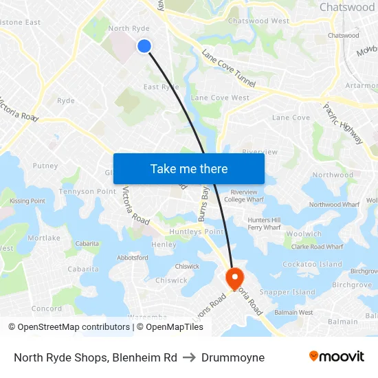 North Ryde Shops, Blenheim Rd to Drummoyne map