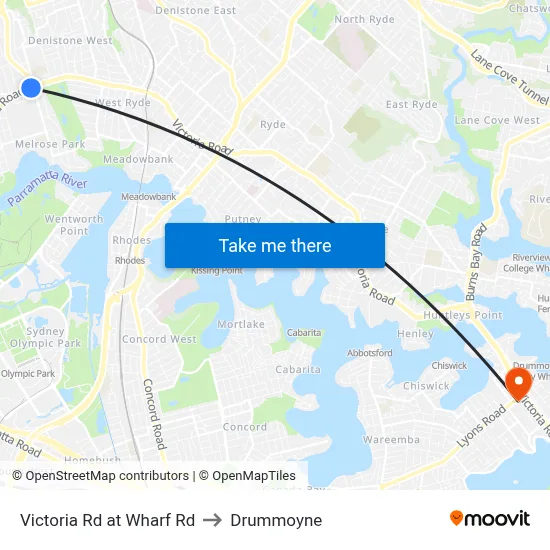 Victoria Rd at Wharf Rd to Drummoyne map