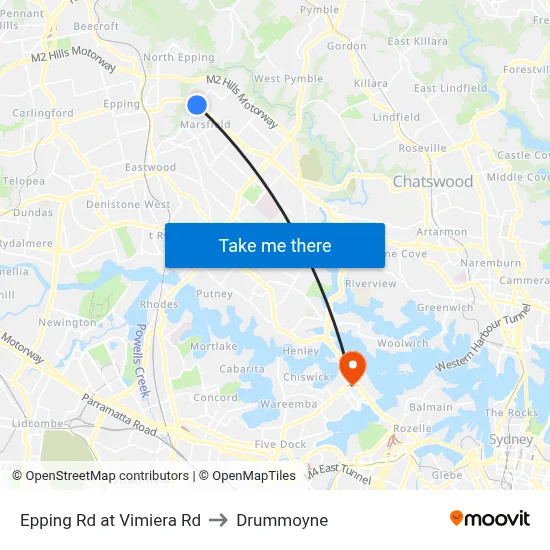Epping Rd at Vimiera Rd to Drummoyne map