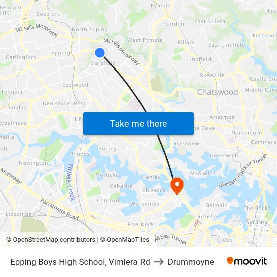 Epping Boys High School, Vimiera Rd to Drummoyne map