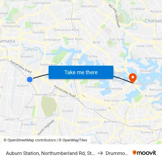 Auburn Station, Northumberland Rd, Stand C to Drummoyne map