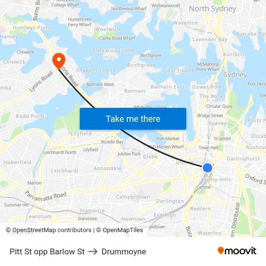 Pitt St opp Barlow St to Drummoyne map