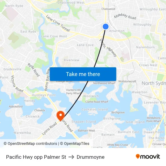 Pacific Hwy opp Palmer St to Drummoyne map