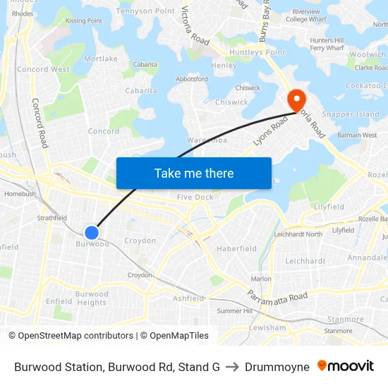 Burwood Station, Burwood Rd, Stand G to Drummoyne map