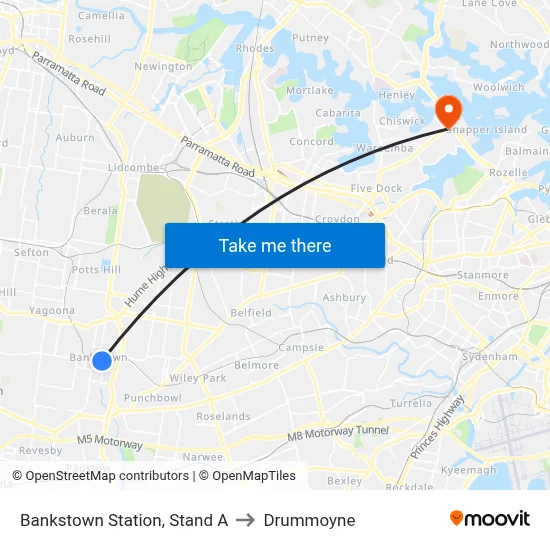 Bankstown Station, Stand A to Drummoyne map