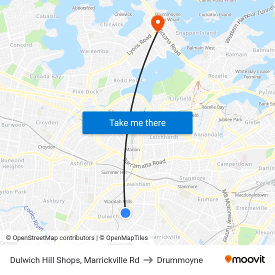 Dulwich Hill Shops, Marrickville Rd to Drummoyne map