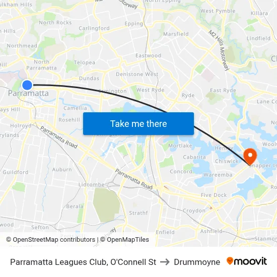 Parramatta Leagues Club, O'Connell St to Drummoyne map