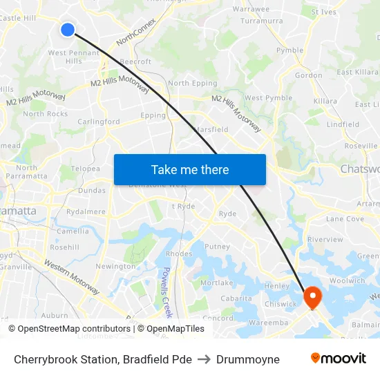 Cherrybrook Station, Bradfield Pde to Drummoyne map