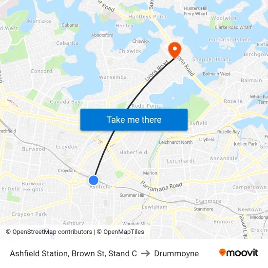 Ashfield Station, Brown St, Stand C to Drummoyne map