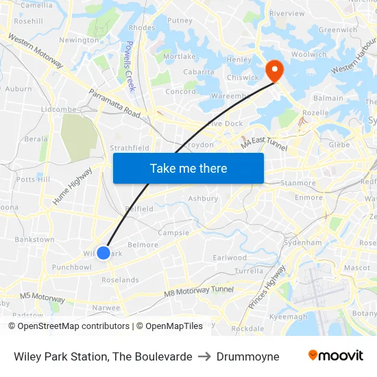 Wiley Park Station, The Boulevarde to Drummoyne map
