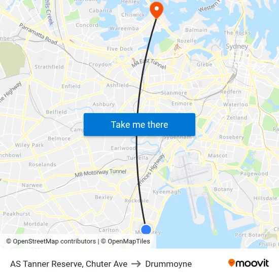 AS Tanner Reserve, Chuter Ave to Drummoyne map