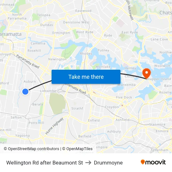 Wellington Rd after Beaumont St to Drummoyne map