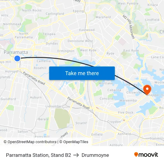 Parramatta Station, Stand B2 to Drummoyne map