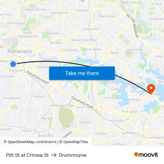 Pitt St at Crimea St to Drummoyne map