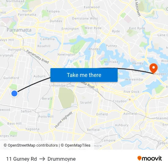 11 Gurney Rd to Drummoyne map