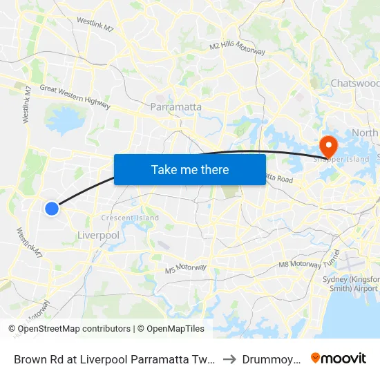 Brown Rd at Liverpool Parramatta Tway to Drummoyne map