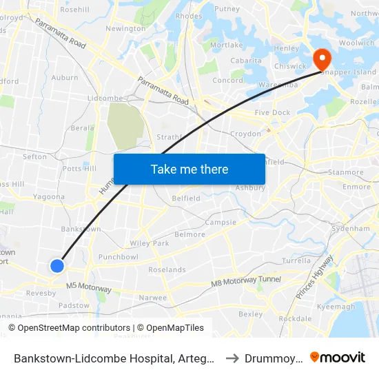 Bankstown-Lidcombe Hospital, Artegall St to Drummoyne map