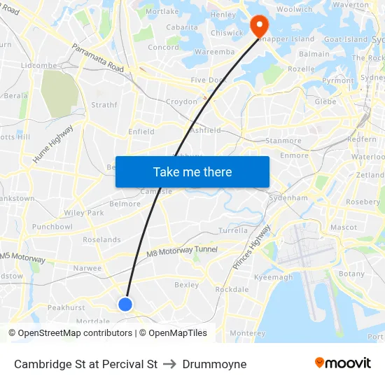Cambridge St at Percival St to Drummoyne map