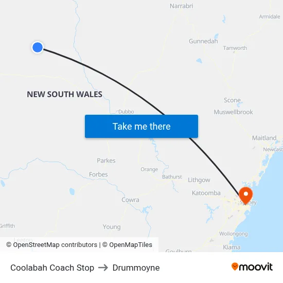 Coolabah Coach Stop to Drummoyne map