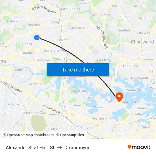 Alexander St at Hart St to Drummoyne map