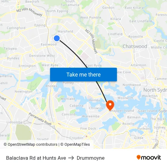Balaclava Rd at Hunts Ave to Drummoyne map