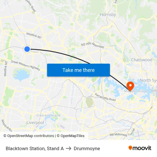 Blacktown Station, Stand A to Drummoyne map