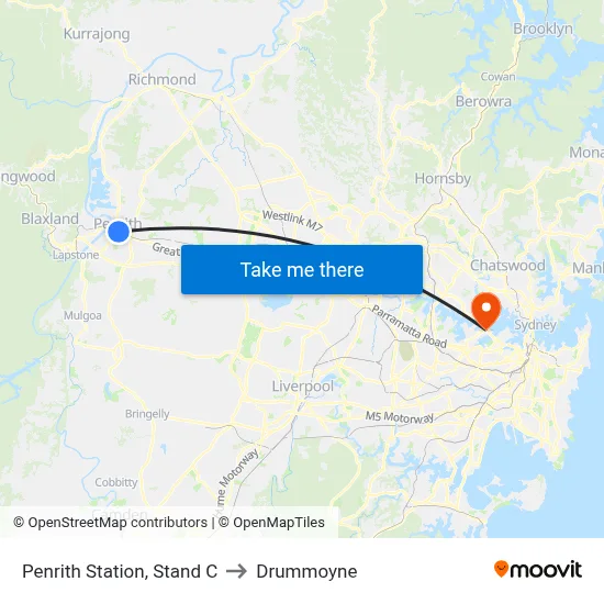 Penrith Station, Stand C to Drummoyne map
