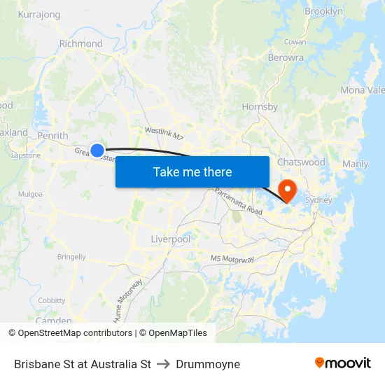Brisbane St at Australia St to Drummoyne map