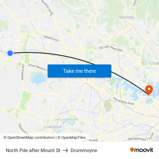 North Pde after Mount St to Drummoyne map