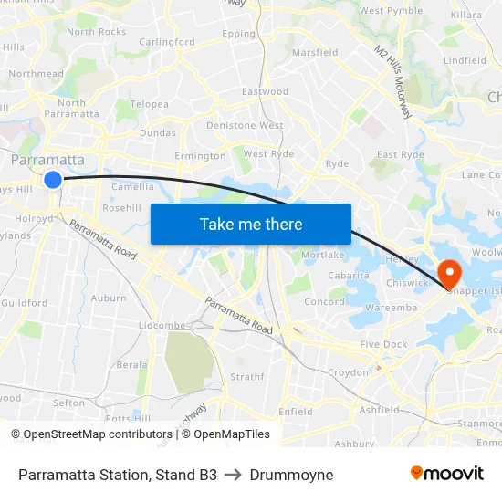Parramatta Station, Stand B3 to Drummoyne map