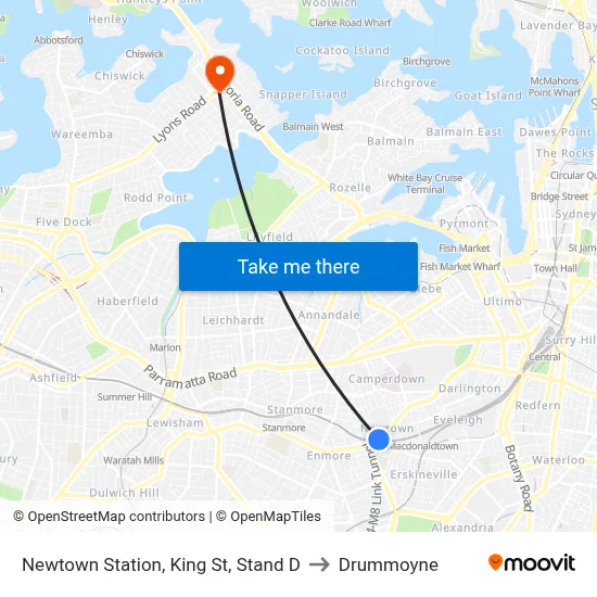 Newtown Station, King St, Stand D to Drummoyne map