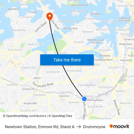 Newtown Station, Enmore Rd, Stand A to Drummoyne map