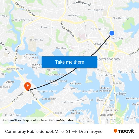 Cammeray Public School, Miller St to Drummoyne map