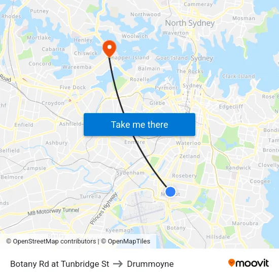 Botany Rd at Tunbridge St to Drummoyne map