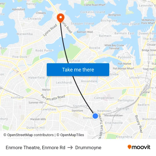Enmore Theatre, Enmore Rd to Drummoyne map