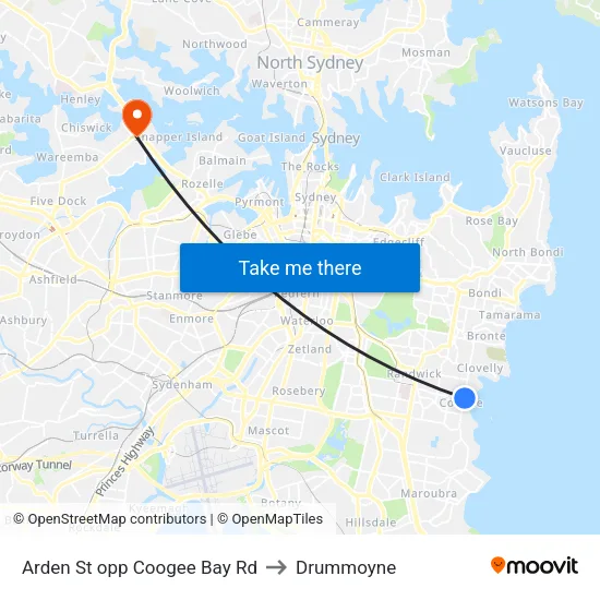 Arden St opp Coogee Bay Rd to Drummoyne map