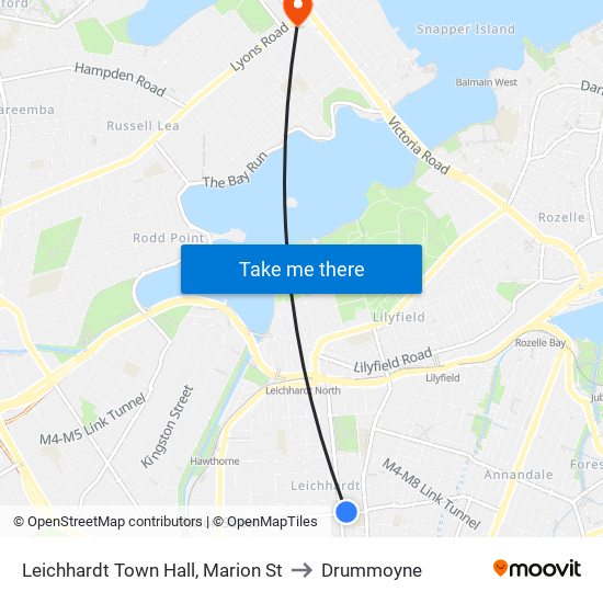 Leichhardt Town Hall, Marion St to Drummoyne map