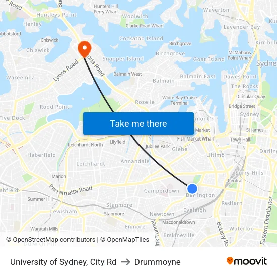 University of Sydney, City Rd to Drummoyne map