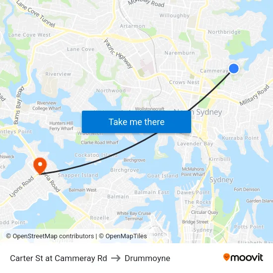 Carter St at Cammeray Rd to Drummoyne map