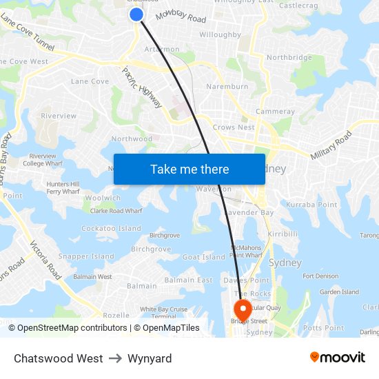 Chatswood West to Wynyard map