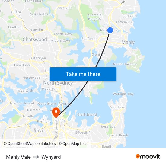 Manly Vale to Wynyard map