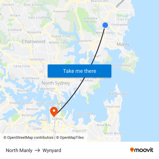 North Manly to Wynyard map
