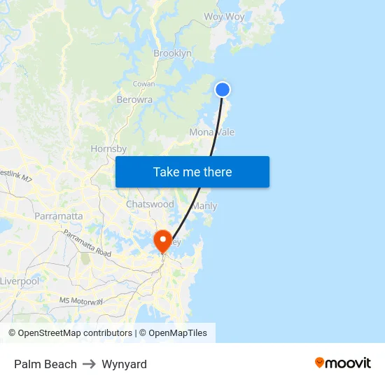 Palm Beach to Wynyard map