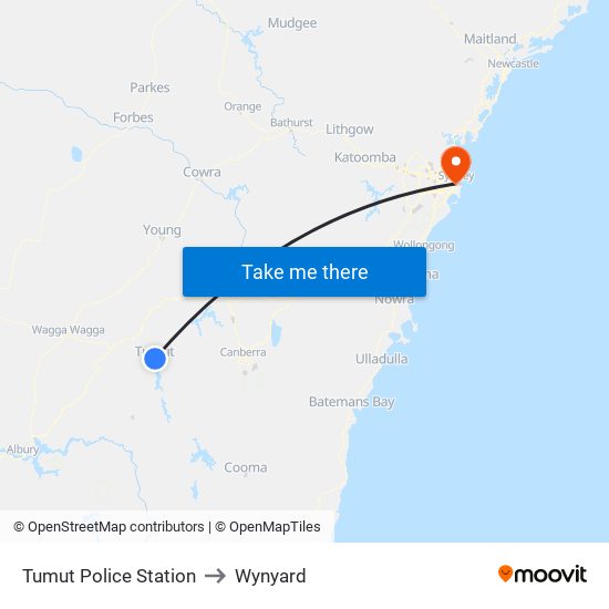 Tumut Police Station to Wynyard map