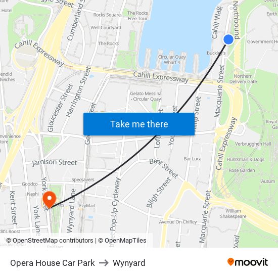 Opera House Car Park to Wynyard map