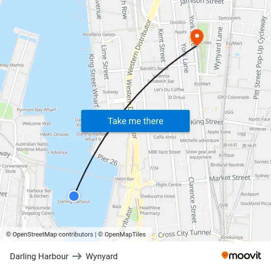 Darling Harbour to Wynyard map