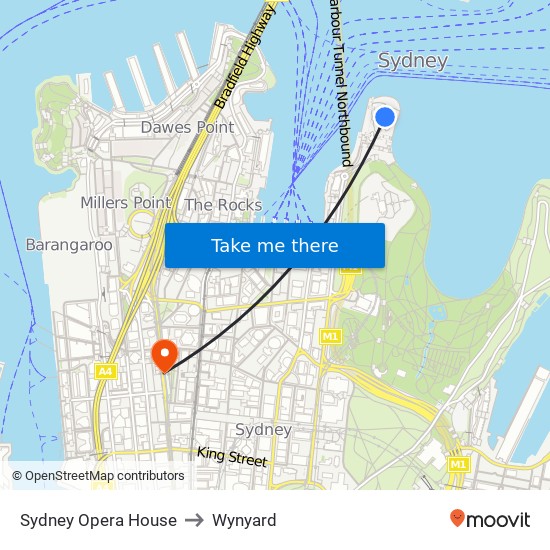 Sydney Opera House to Wynyard map