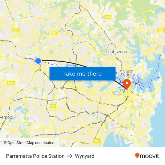 Parramatta Police Station to Wynyard map