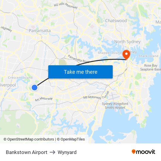 Bankstown Airport to Wynyard map