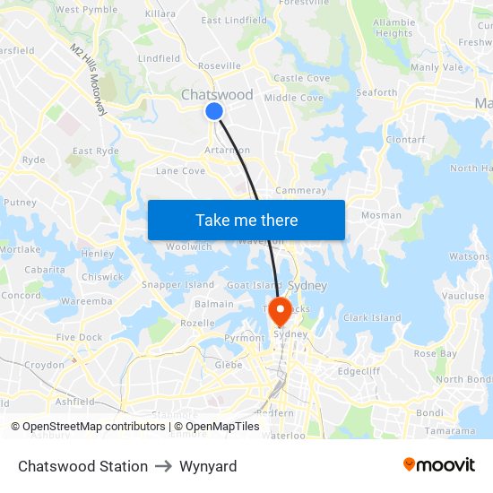Chatswood Station to Wynyard map